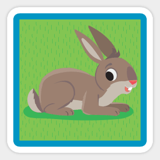 brown rabbit lies on a grassy meadow Sticker